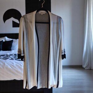 SOFT Long Black & White Striped Open Cardi Cardigan by CYRUS Sz XL VGUC
